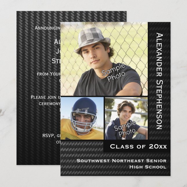 Invitación Graduación de los chicos fotográficos Black Carbon (Anverso / Reverso)