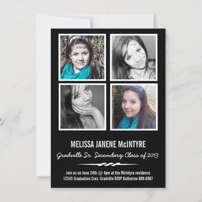 Invitación Graduación de los cuadrados de la foto cuatro del (Anverso)