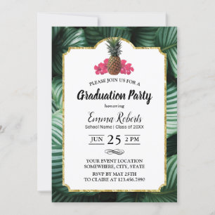 Invitación Graduación de Luau de hojas tropicales y piña