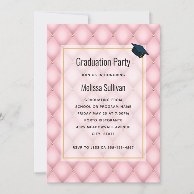 Invitación Graduación de lujo rosa con patrón de diamante aco (Anverso)