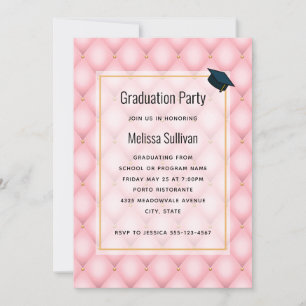 Invitación Graduación de lujo rosa con patrón de diamante aco