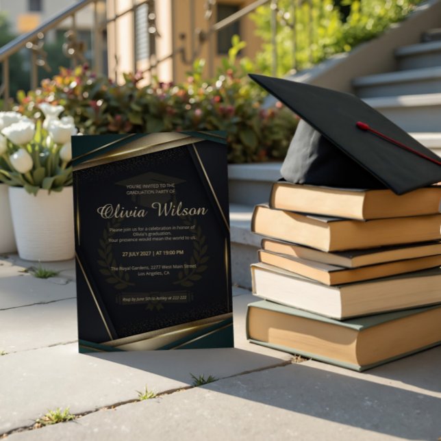 Invitación Graduación de Lujo Verde Oscuro y Dorado (Subido por el creador)