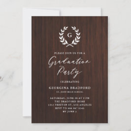 Invitación Graduación de Madera Rústica Rústica de Guirnalda