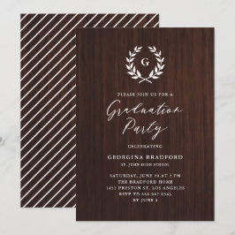 Invitación Graduación de Madera Rústica Rústica de Guirnalda