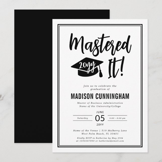 Invitación Graduación de Maestría Dominada Moderna  (Anverso / Reverso)