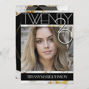 Invitación Graduación de marco de foto MODERNA de mármol dora