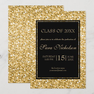 Invitación Graduación de marco negro de Purpurina dorado