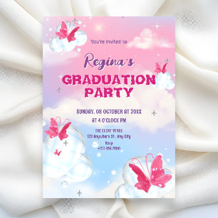 Invitación Graduación de mariposa rosa purpúrea brillante