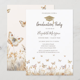 Invitación Graduación de mariposas acuarela pradera