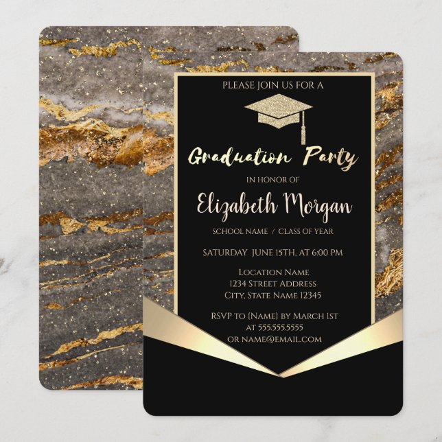 Invitación Graduación de Mármol de Piedra de purpurina (Anverso / Reverso)