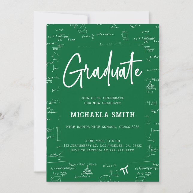 Invitación Graduación de matemáticas de posgrado verde elegan (Anverso)