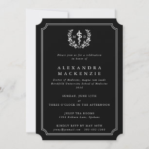 Invitación Graduación de MD Negro Asclepio + Corona de Laurel