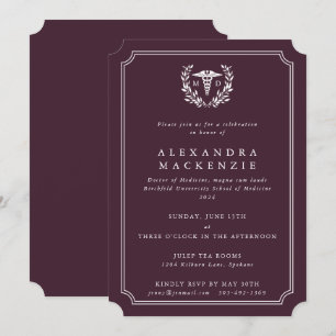 Invitación Graduación de Médica de Borgoña/Blanco MD Caduceus