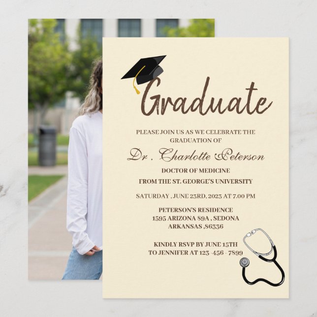 Invitación Graduación de Médica de fotografía Personalizado ú (Anverso / Reverso)