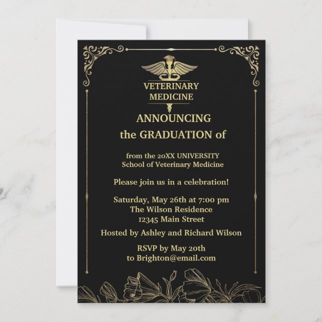 Invitación Graduación de Medicina Veterinaria de Relieve meta (Anverso)