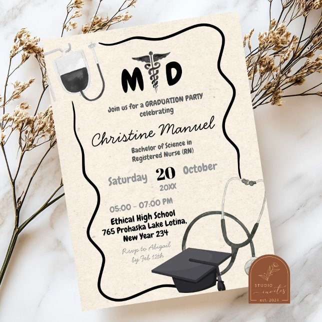 Invitación Graduación de Médico médico de mano (Subido por el creador)