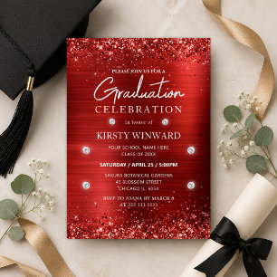 Invitación Graduación de Metal Cepillado Rojo y Brillo