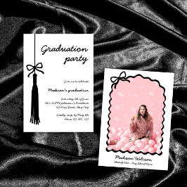 Invitación Graduación de Moda de Bow en blanco y negro Foto d