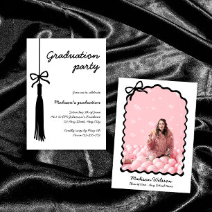 Invitación Graduación de Moda de Bow en blanco y negro Foto d