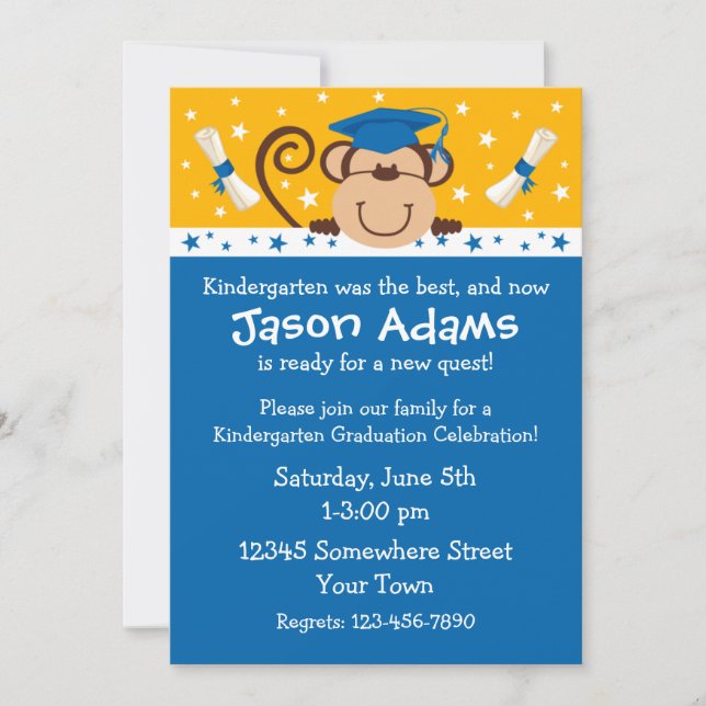 Invitación Graduación de mono de niño (Anverso)