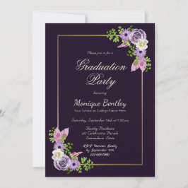 Invitación Graduación de morado floral de lavanda de borde do