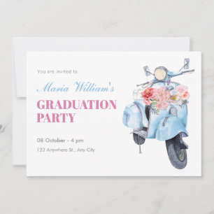 Invitación Graduación de moto azul vintage