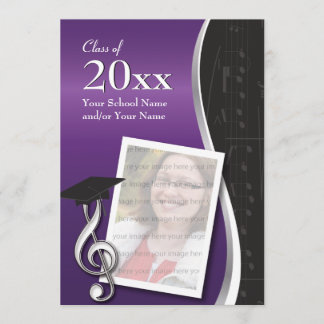Invitación Graduación de música morada y negra
