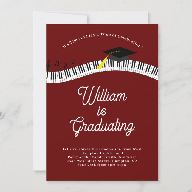 Invitación Graduación de músico de piano (Anverso)