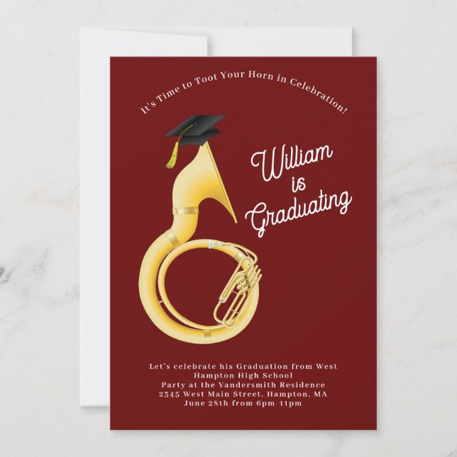 Invitación Graduación de Músico de Tuba Sousaphone (Anverso)