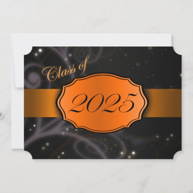 Invitación Graduación de naranja y negro 2025 (Anverso)