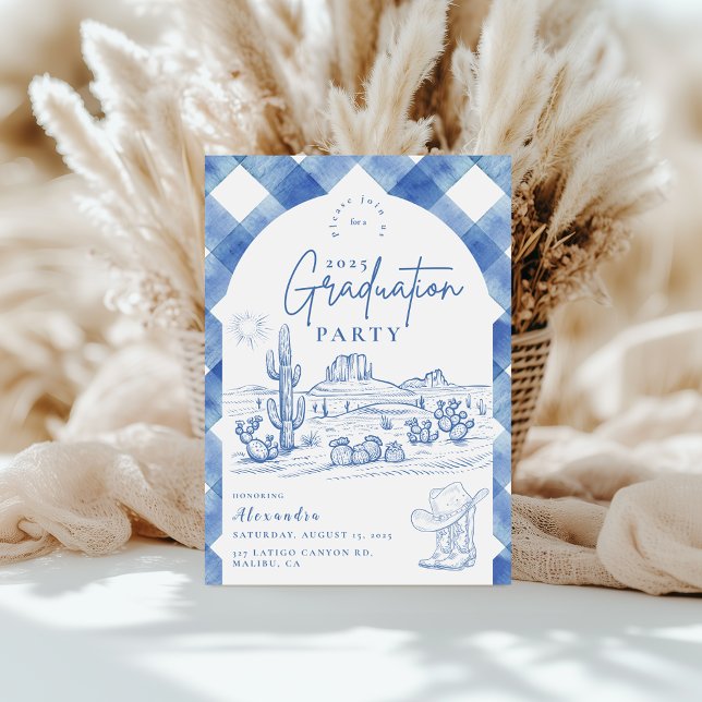 Invitación Graduación de niña de color de agua Gingham (Subido por el creador)