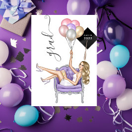 Invitación Graduación de niña de globo rubia negra y púrpura