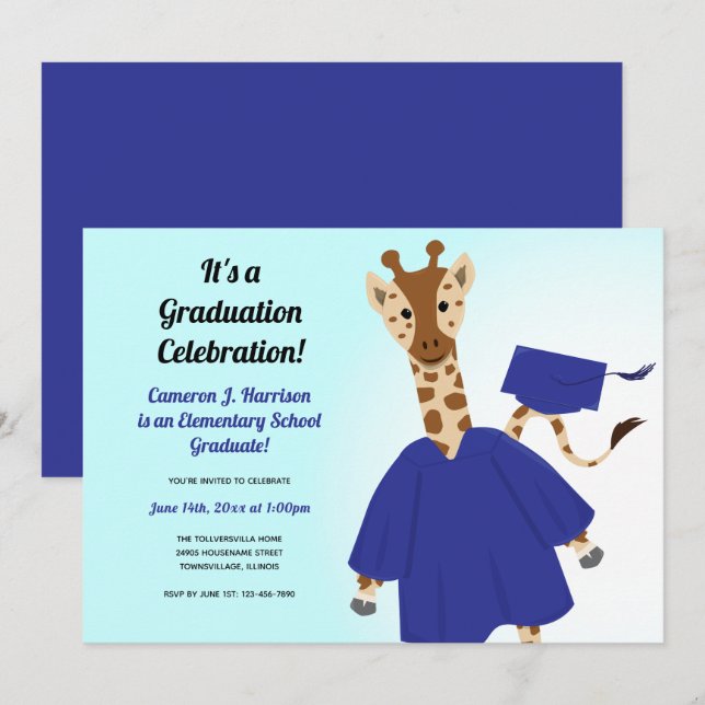 Invitación Graduación de niño con tapa azul de jara (Anverso / Reverso)