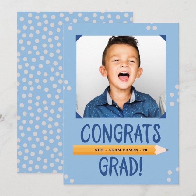 Invitación Graduación de niño en la escuela primaria (Anverso / Reverso)