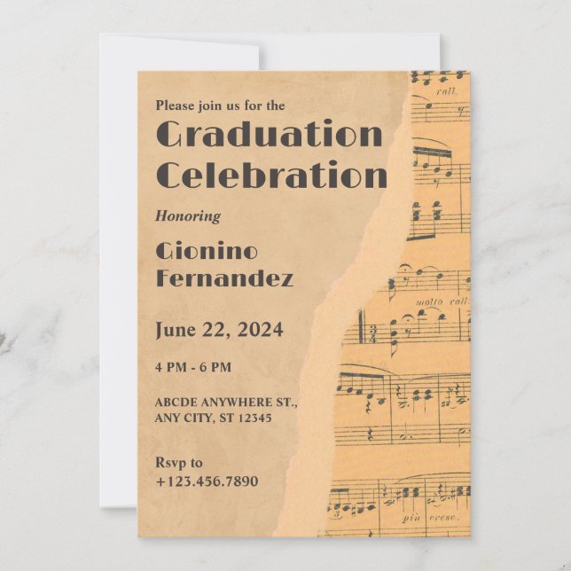 Invitación Graduación de notas musicales antiguas (Anverso)