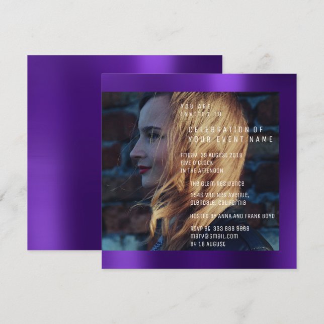 Invitación Graduación de Novialidad Plum Metálico (Anverso / Reverso)