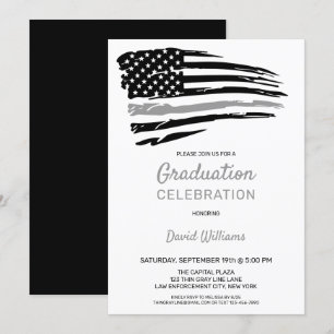 Invitación Graduación de oficial correccional Línea gris delg
