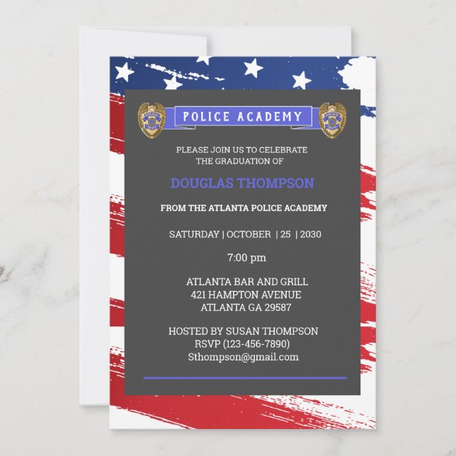 Invitación Graduación De Oficial De Policía De La Bandera Azu (Anverso)
