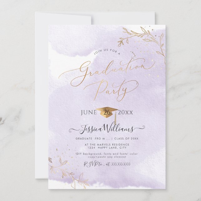 Invitación Graduación de oliage de oro delgado de PixDezines (Anverso)