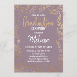 Invitación Graduación de Ombre Mauve Lilac, Purpurina de Flor