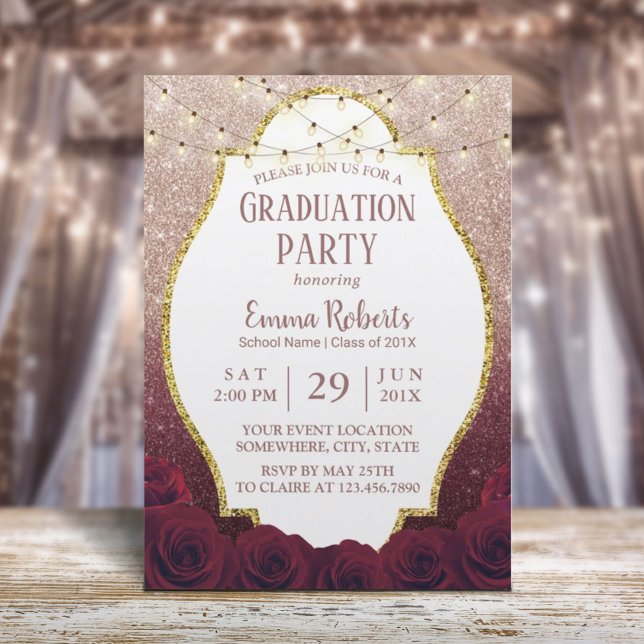 Invitación Graduación de Ombre Purpurina Rosa de Oro de Borgo (Subido por el creador)