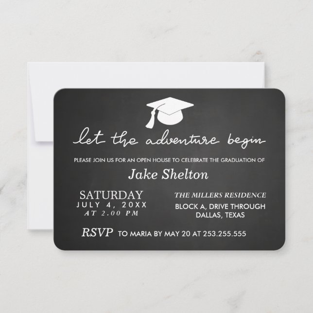 Invitación Graduación de Open House Que Empiece La Aventura (Anverso)