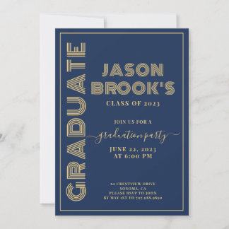 Invitación Graduación de oro azul de la marina