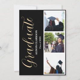 Invitación Graduación de oro blanco y negro 2025 3 Fotos Fies