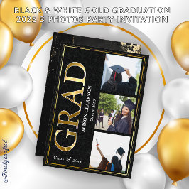 Invitación Graduación de oro blanco y negro 2025 3 Fotos Fies