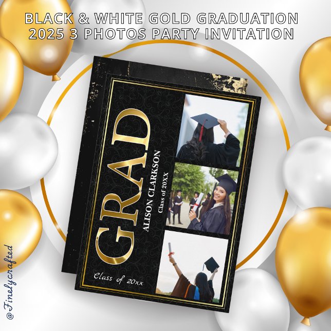 Invitación Graduación de oro blanco y negro 2025 3 Fotos Fies (Subido por el creador)