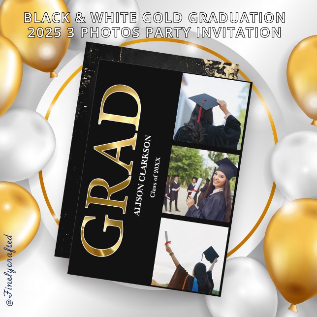 Invitación Graduación de oro blanco y negro 2025 3 Fotos Fies (Subido por el creador)