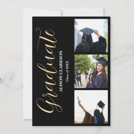 Invitación Graduación de oro blanco y negro 2025 3 Fotos Fies