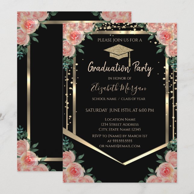 Invitación Graduación de oro de Diamonds (Anverso / Reverso)