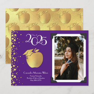 Invitación Graduación de oro de la educación docente morado